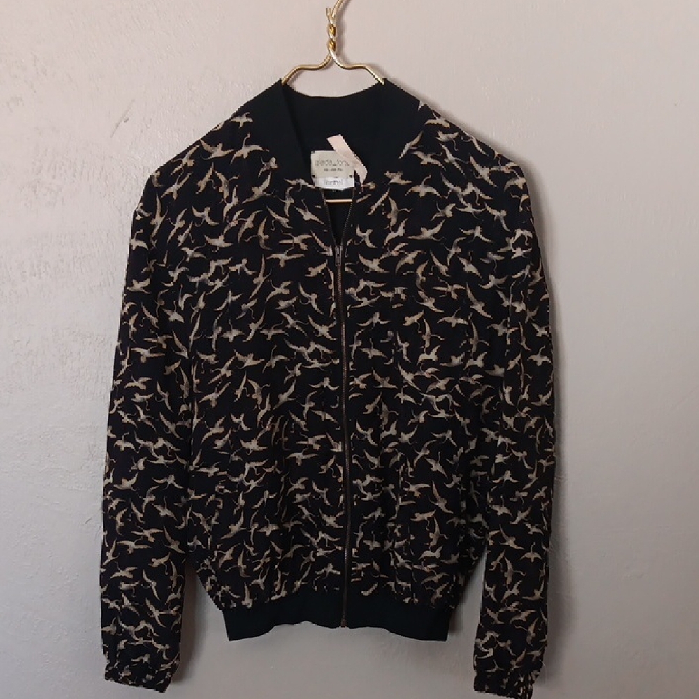 Giada Forte Silk Crane Printed Bomber Jacket Size 8